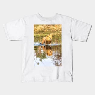 Lion in River with Reflection Kids T-Shirt